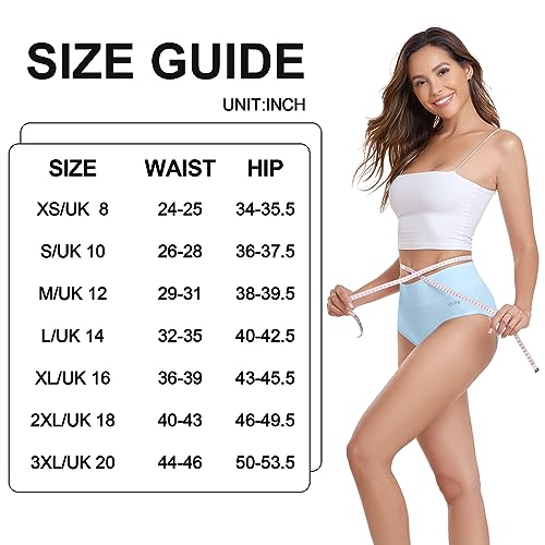 coskefy Underwear Women, High Waisted Cotton Knickers Ladies Full Briefs Stretchy Soft Panties Slight Tummy Control Pants (Pack of 5), L(UK 14)