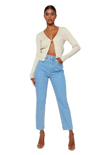Trendyol FeMan Basics High Waist Straight Leg Mom Jeans Blue