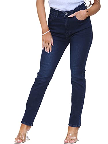 BRAND KRUZE Womens Jeans High Waisted Straight Leg Slim Fit Denim Pants KZL106 Jeans Dark Blue 14