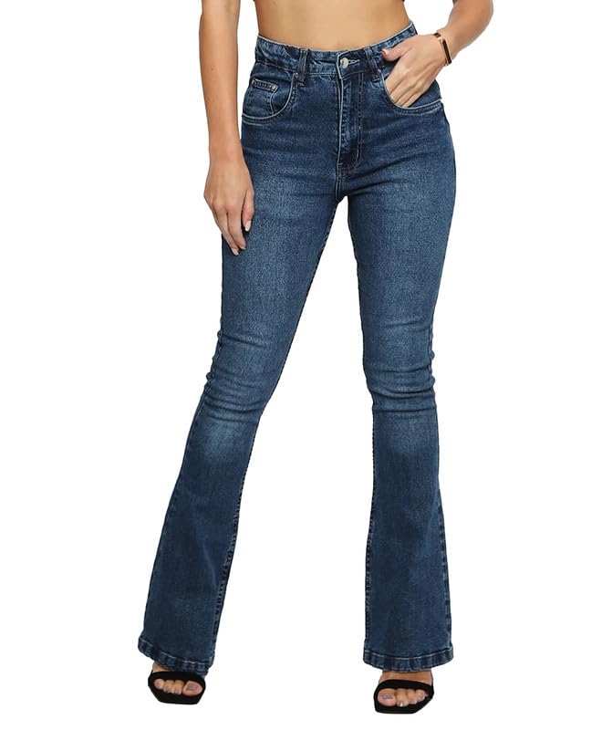 Jeans for Women UK - High Waisted Flared Jeans for Women UK - Flare Jeans Women High Rise Womens Jeans with 5 Pocket Design & Belt Loops - Stretch Trousers Women Denim Soft Pant - Ladies Jeans