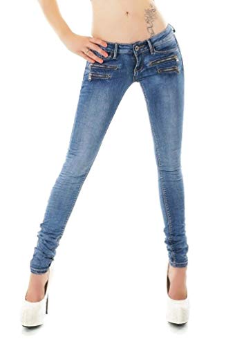 Noir Triple XXX Women's Skinny Low Waist Jeans Slim Stretch Denim Pants Sizes UK 4-12 (10, Blue Washed)