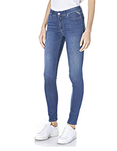 REPLAY Women's WHW689 Luzien Dark Indigo Power Stretch Jeans, 009 Medium Blue, 30W / 28L