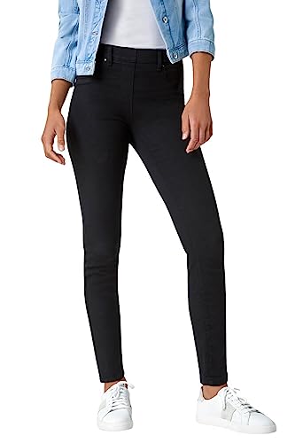 Roman Originals Jeggings for Women UK Jean Ladies Stretchy Trousers Denim Leggings High Waist Rise Pull On Skinny Straight Leg Cotton Pants Flattering Smart - Black (31 inch) - Size 16