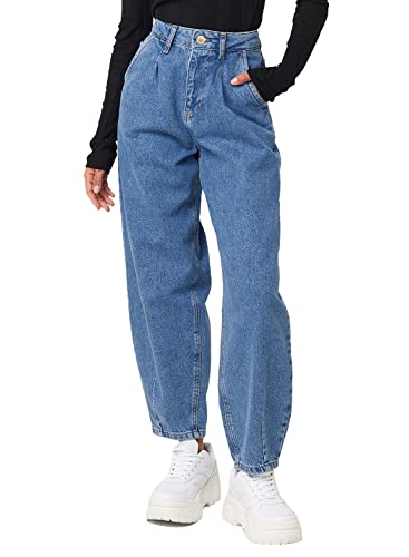 Vetinee Women Boyfriend Jeans High Waisted Balloon Denim Pants Loose Tapered Jean Trousers for Women Seaport Blue Medium