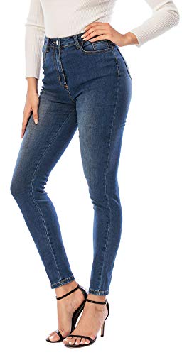 Ecupper Alisa.Sonya Women's High Waist Skinny Jeans Stretchy Jeggings, UK 12 / Label size M, Dark Blue