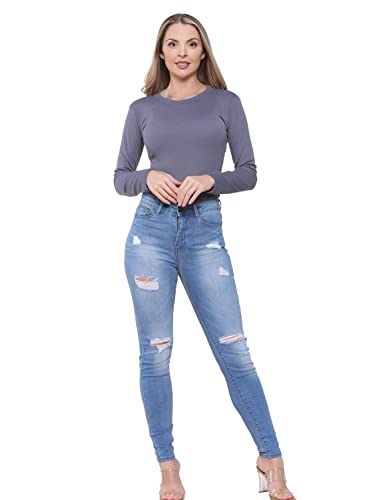 989Zé ENZO Womens Skinny Jeans Ripped Trousers Ladies Denim Slim Fit Stretch Distressed Pants (as8, Numeric, Numeric_14, Regular, Regular, Light Blue, 14, Skinny)