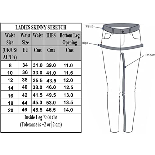 989Zé ENZO EZL417 Womens Jeans Skinny Stretch Ripped Trousers Ladies Denim Slim Fit Pants with Rips Waist Sizes UK 8-20 (18, Black)