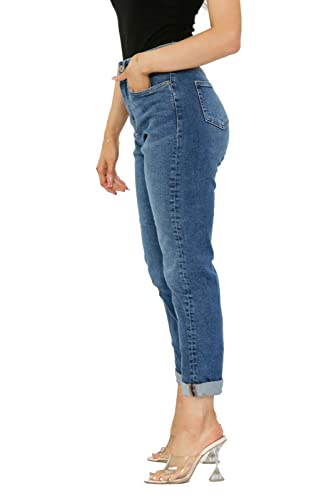 Ex M&S Mom Jeans High Waisted for Women UK, Ladies Ankle Grazer Relaxed Fit Jean Dark Blue