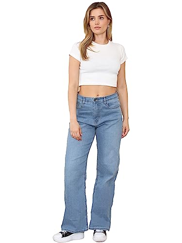 989Zé ENZO Womens Jeans Wide Leg Stretch Denim Jeans Straight Trousers Casual Cotton Relaxed Fit Baggy Loose Pants EZL431 Jeans Light Blue 16