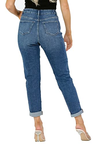 Ex M&S Mom Jeans High Waisted for Women UK, Ladies Ankle Grazer Relaxed Fit Jean Dark Blue
