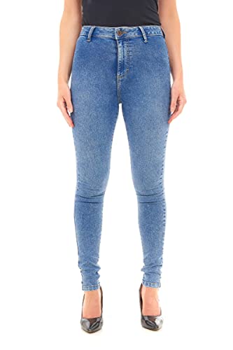 M17 Women Ladies High Waisted Denim Jeans Skinny Fit Casual Cotton Trousers Pants with Pockets (16, Acid Blue)