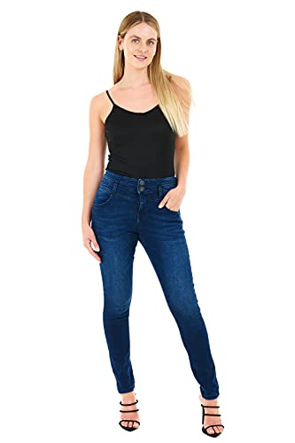 M17 Women's 5.06E+12 Women Ladies High Waisted Denim Jeans Double Button Casual Cotton Trousers Pants with Pockets 1, Mid Wash Blue, 18 UK