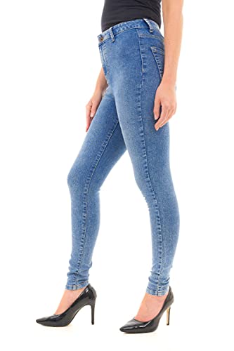 M17 Women Ladies High Waisted Denim Jeans Skinny Fit Casual Cotton Trousers Pants with Pockets (16, Acid Blue)