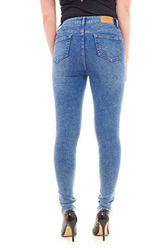 M17 Women Ladies High Waisted Denim Jeans Skinny Fit Casual Cotton Trousers Pants with Pockets (16, Acid Blue)