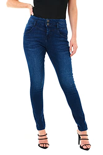 M17 Women's 5.06E+12 Women Ladies High Waisted Denim Jeans Double Button Casual Cotton Trousers Pants with Pockets 1, Mid Wash Blue, 18 UK