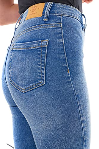 M17 Women Ladies High Waisted Denim Jeans Skinny Fit Casual Cotton Trousers Pants with Pockets (16, Acid Blue)