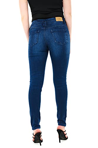 M17 Women's 5.06E+12 Women Ladies High Waisted Denim Jeans Double Button Casual Cotton Trousers Pants with Pockets 1, Mid Wash Blue, 18 UK