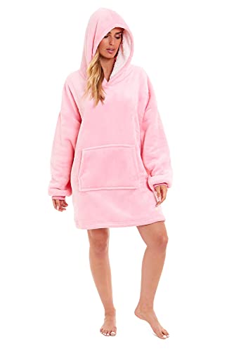 Daisy Dreamer Hooded Blanket Top Lounge Fleece Sherpa Original Blankets Sweatshirt Hoodie As Seen On TV Warm Soft Cozy One Size Fits All Men Women Girls Boys, Pink