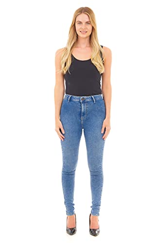 M17 Women Ladies High Waisted Denim Jeans Skinny Fit Casual Cotton Trousers Pants with Pockets (16, Acid Blue)