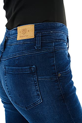 M17 Women's 5.06E+12 Women Ladies High Waisted Denim Jeans Double Button Casual Cotton Trousers Pants with Pockets 1, Mid Wash Blue, 18 UK