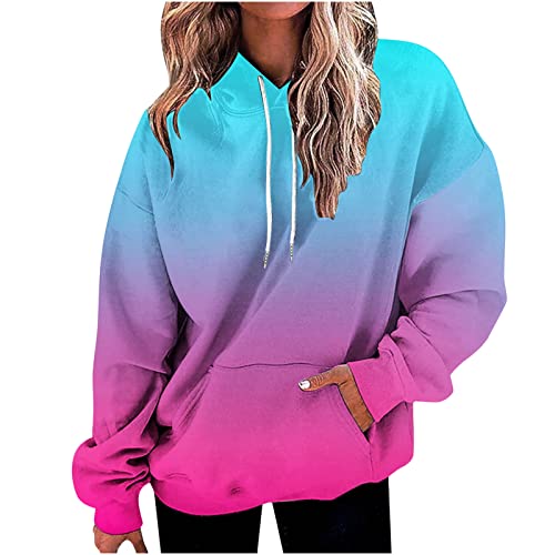 Sweatshirts for Women UK Winter Autumn Fashion Gradient Printed Pocket Long Sleeve Blouse Casual Tops Sweatershirt Button Hoodies Sweatshirt Hot Pink