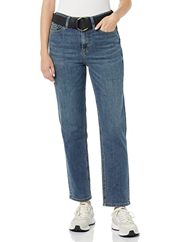 Amazon Essentials Women's High-Rise Straight Jean, Medium Wash, 18