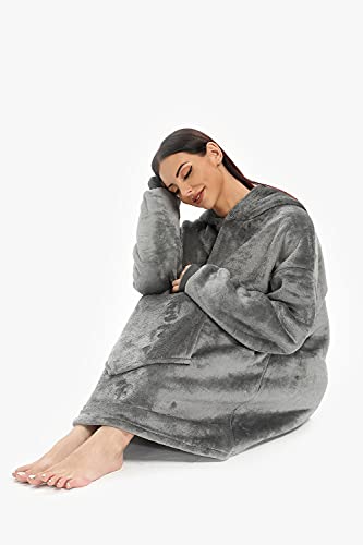 C hello cloud Oversized Hoodie Blanket, Wearable Blanket sweatshirt, Ultra Soft Sherpa Fleece Comfy Snuggle Hoodie, Gaint Fluffy Jumper One Size Fits All Women Adults Men (New Grey)