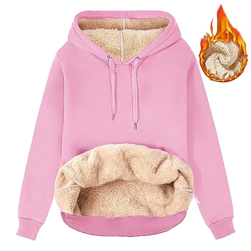 heekpek Unisex Mens Ladies Plain Hoodie Casual Pullover Hoodies Womens Fleece Hoodie Thermal Warm Oversized Sweatshirt Jumper with Pockets, pink, Size L