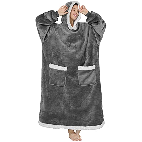 Lushforest Oversized Blanket Hoodie, Super Soft Warm Hooded Blanket Sherpa Fleece Wearable Blanket Hoodie, Sweatshirt Blanket For Women Men One Size Fit All