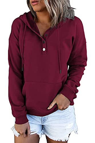 GOLDPKF Women's Hoodies Oversized Fleece Sweatshirt Women Cosy Warm pullover Jumpers Comfortable Clothes Fall Winter Wine Red Size L UK14-16