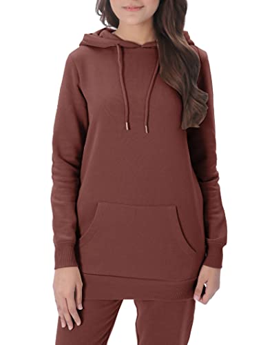 M17 Womens Ladies Plain Hoodie Pullover Longline Hoody Soft Casual Hooded Sweatshirt Top Long Sleeve Jacket Jumper (XL, Chocolate Brown)