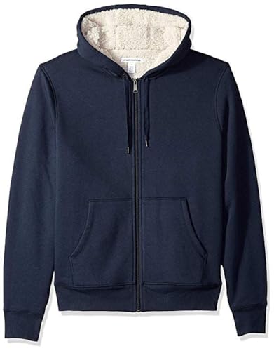 Amazon Essentials Women's Sherpa-Lined Fleece Full-Zip Hooded Jacket (Available in Plus Sizes), Navy Heather, M