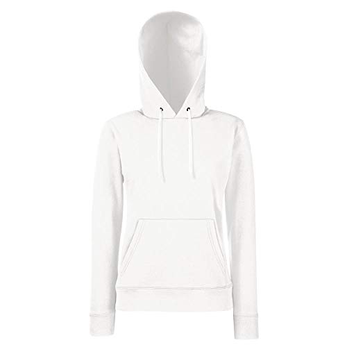 Fruit of the Loom 62038 Women’s Ladies’ Lady Fit Hooded Sweatshirt, Womens, Hoodie, Fruit of the Loom - Lady-Fit Hooded Sweat, White, 6.5 UK