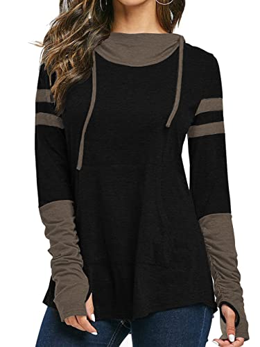 iChunhua Long Sleeve Tops with Thumb Holes for Women Pullover Baseball Hoodie Tunic Sweatshirt Khaki M