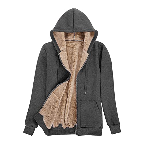 Niwicee Women Plain Hoodie Winter Warm Fleece Lined Hooded Sweatshirt Zip Up Jacket Coat Long Sleeves Tops Shirt Pullover Warm Cardigans Jacket with Pockets(Grey,L)