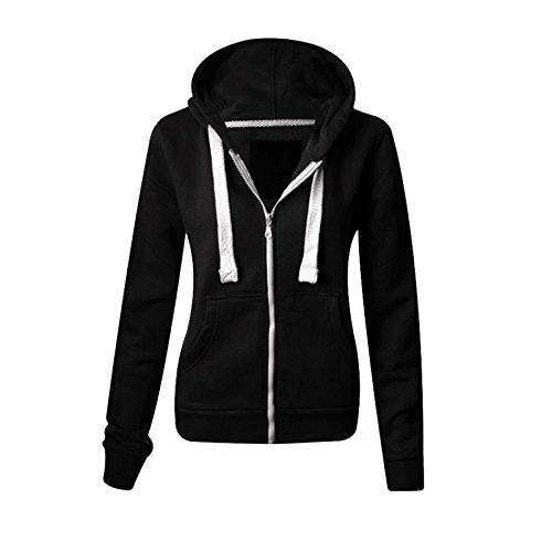 Parsa Fashions Ladies Plain Zip Up Hoodie Womens Fleece Hooded Top Long Sleeves Front Pockets Soft Stretchable Comfortable (Black/XL UK-14)