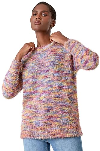 Roman Fluffy Knit Jumper for Women UK - Ladies Autumn Everyday Winter Holiday Round Neckline Comfy Long Sleeve Soft Soft Feel Top Office Daywear Sweaters - Multi - Size 14
