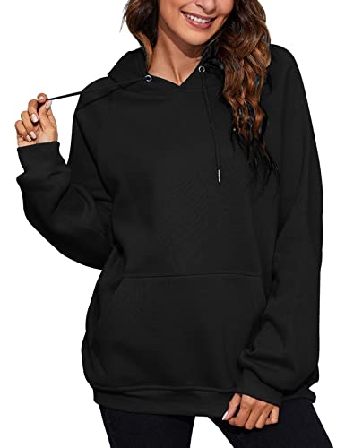 Xnova Hoodies for Women Plain Hoodie Sweatshirt Winter Long Sleeve Pullover Tops Comfort Warm Ladies Hoodies with Pockets Jumper Hoodies Sexy Black M