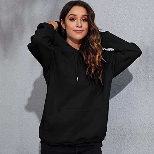 Xnova Hoodies for Women Plain Hoodie Sweatshirt Winter Long Sleeve Pullover Tops Comfort Warm Ladies Hoodies with Pockets Jumper Hoodies Sexy Black M
