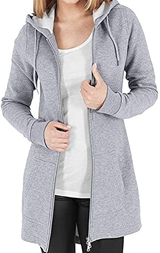 Vancavoo Hoodie Womens Long Hoodies Ladies Sweatshirts Casual Long Sleeves Zip Up Hoodie Plain Sweatshirt Plus Size Tops Shirt Pullover Warm Cardigans Autumn Jumper Jacket with Pockets(Light Gray,M)