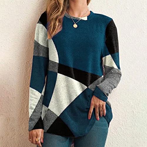 AMhomely Womens Long Sleeve Tops Ladies Lightweight Jumpers Button Front Slit Tunic, O Navy, L