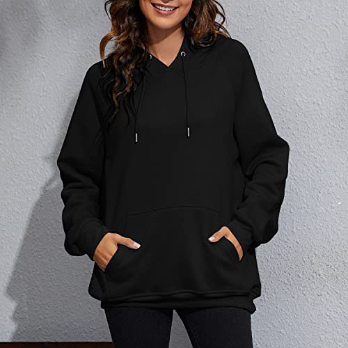 Xnova Hoodies for Women Plain Hoodie Sweatshirt Winter Long Sleeve Pullover Tops Comfort Warm Ladies Hoodies with Pockets Jumper Hoodies Sexy Black M