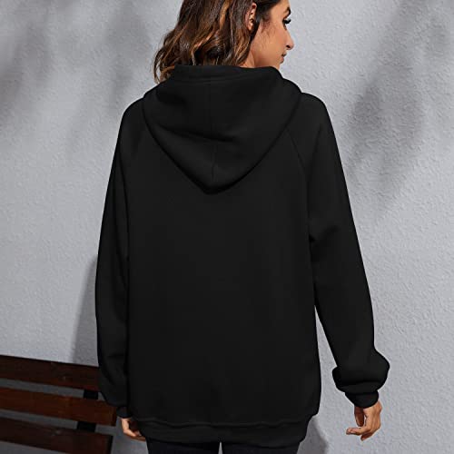 Xnova Hoodies for Women Plain Hoodie Sweatshirt Winter Long Sleeve Pullover Tops Comfort Warm Ladies Hoodies with Pockets Jumper Hoodies Sexy Black M