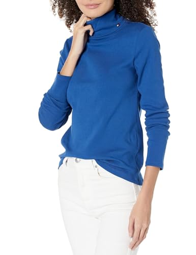 Tommy Hilfiger Women's Long Sleeve Turtleneck Sweater, True Blue, L