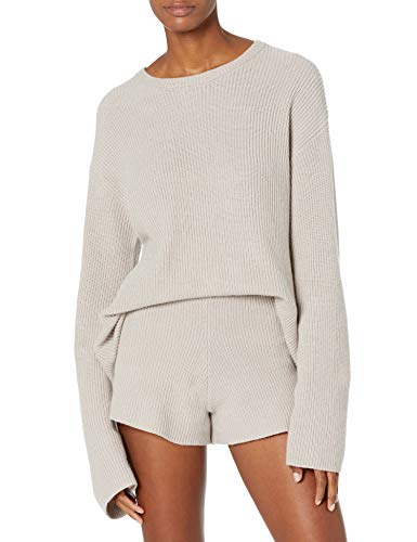 The Drop Alice Crewneck Back-Slit Ribbed Pullover Sweater, Porpoise, M