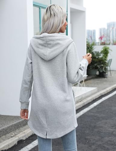 Vancavoo Hoodie Womens Long Hoodies Ladies Sweatshirts Casual Long Sleeves Zip Up Hoodie Plain Sweatshirt Plus Size Tops Shirt Pullover Warm Cardigans Autumn Jumper Jacket with Pockets(Light Gray,M)