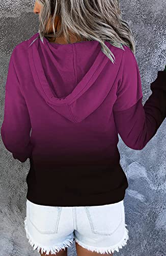 KISSMODA Solid Color Casual Hoodie Sweatshirt Drawstring Soft Cotton Pullover Long Sleeve Hooded Tops Sweatshirt for Women with Pocket Gradient Rose XLarge