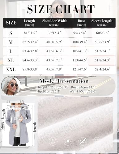 Vancavoo Hoodie Womens Long Hoodies Ladies Sweatshirts Casual Long Sleeves Zip Up Hoodie Plain Sweatshirt Plus Size Tops Shirt Pullover Warm Cardigans Autumn Jumper Jacket with Pockets(Light Gray,M)