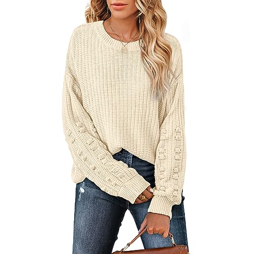 Aokosor Jumpers for Women Long Sleeve Tops Ladies Knitted Sweater Crewneck Loose Sweatshirts White Size 14-16