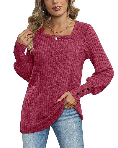 Aokosor Clearance Womens Christmas Jumpers Ladies Long Sleeve Khaki Top Size 14-16 Button Cuffs